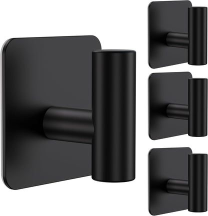 Aikzik 4 Pack Large Heavy Duty Wall Hooks - 26lb Max, Stainless Steel Adhesive Towel Hook, Shower Hooks for Hanging Towel, Coat, Robe, Wall Hook for Use in Bathroom, Kitchen and Door