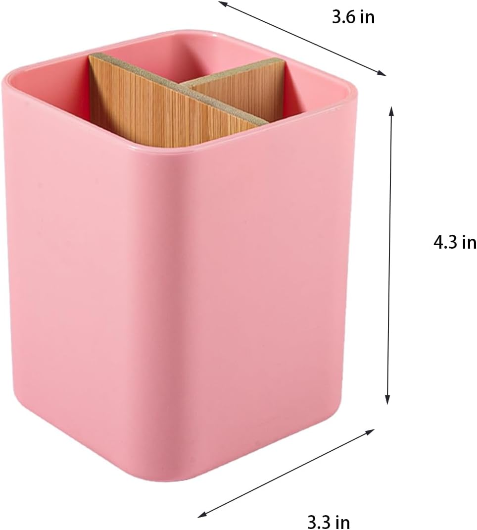 Bamboo Toothbrush Holder for Bathrooms Toothpaste Organizer - Pink