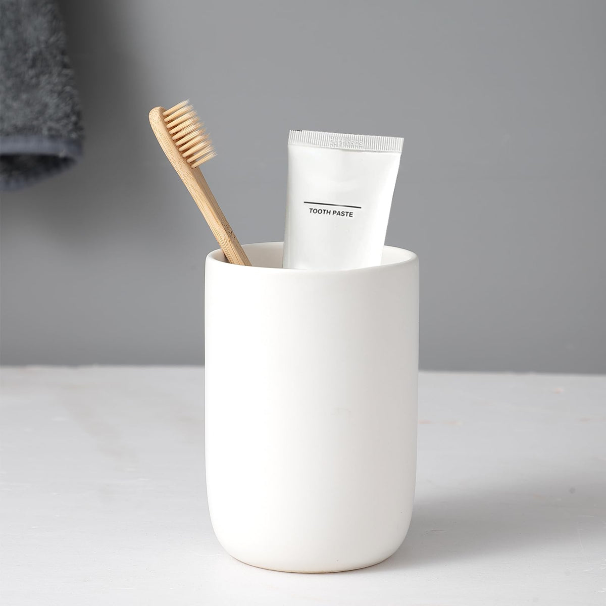 Toothbrush Holders for Bathrooms - 2 Cups Ceramic Toothbrush Toothpaste Holders Set, White Bathroom Tumbler Cups Reusable Toothbrush Mouthwash Cup, Bathroom Counter Organizer