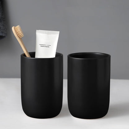Toothbrush Holders for Bathrooms - 2 Cups Ceramic Toothbrush Toothpaste Holders Set, White Bathroom Tumbler Cups Reusable Toothbrush Mouthwash Cup, Bathroom Counter Organizer
