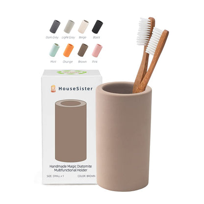 Fast-Drying Diatomite Toothbrush Holder - Bathroom Countertop Organizer Stand for Toothpaste, Makeup Brushes, Razors & Accessories (Dark Grey)