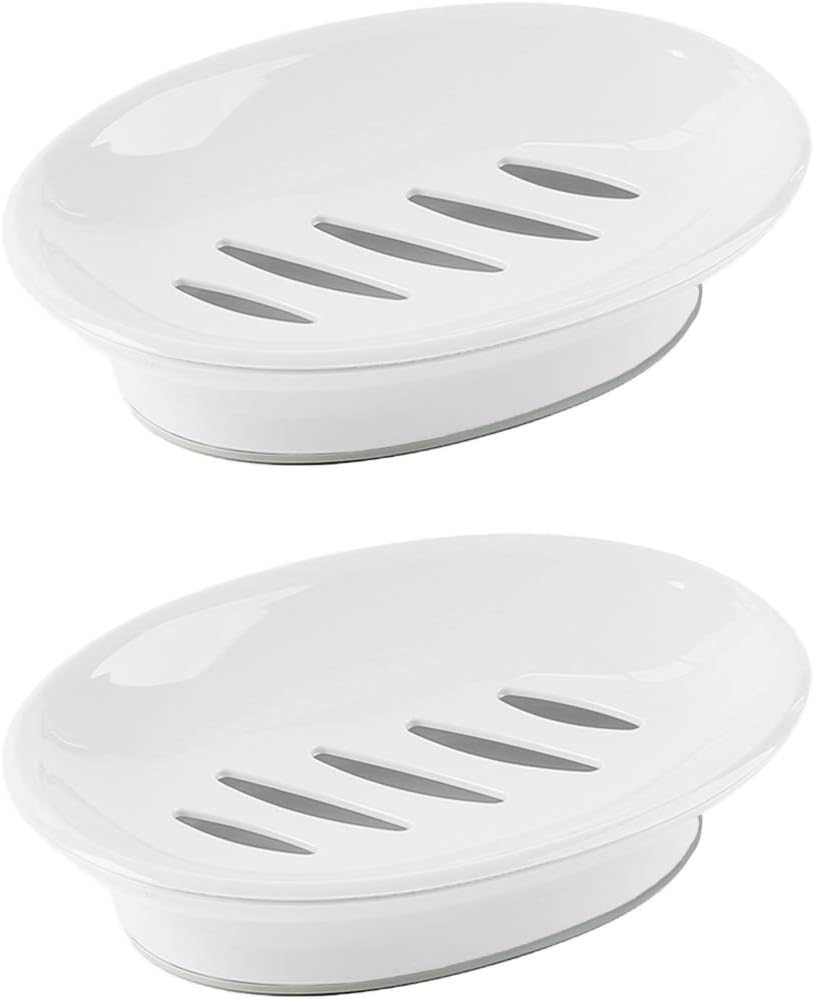 WYOK 2-Pack Soap Dish Plastic Soap Holder with Drainage for Shower (White)