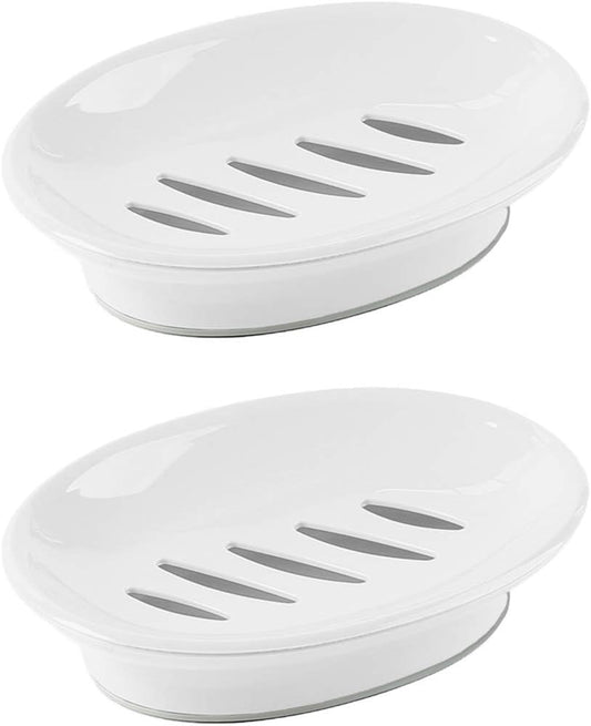 WYOK 2-Pack Soap Dish Plastic Soap Holder with Drainage for Shower (White)