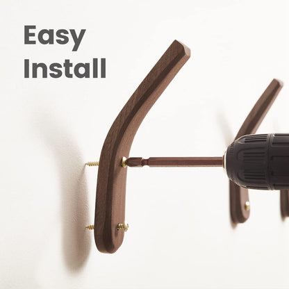 COCOYA Wood Hooks Wall Mounted Minimalist Natural Real Walnut (2 Pack)