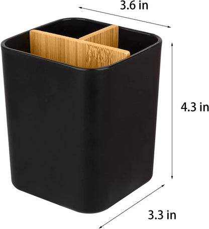 Bamboo Toothbrush Holder for Bathrooms Toothpaste Organizer - Black