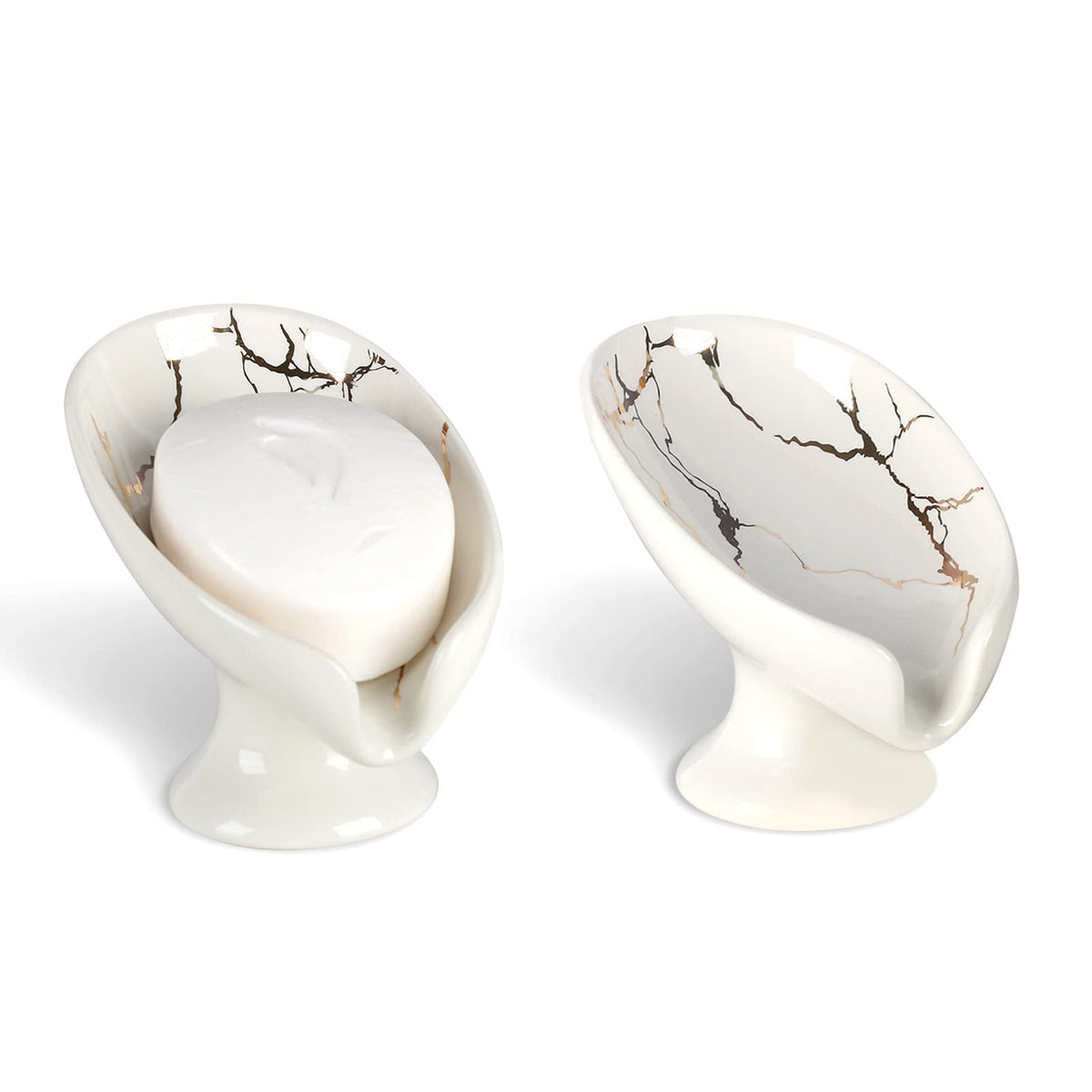 Soap Dish, Self Draining Bar Soap Holder for Bathroom Sink, Leaf-Shaped Drainage Ceramic Cream White Porcelain Decorative Soap Dish, ANTIS'S HOME