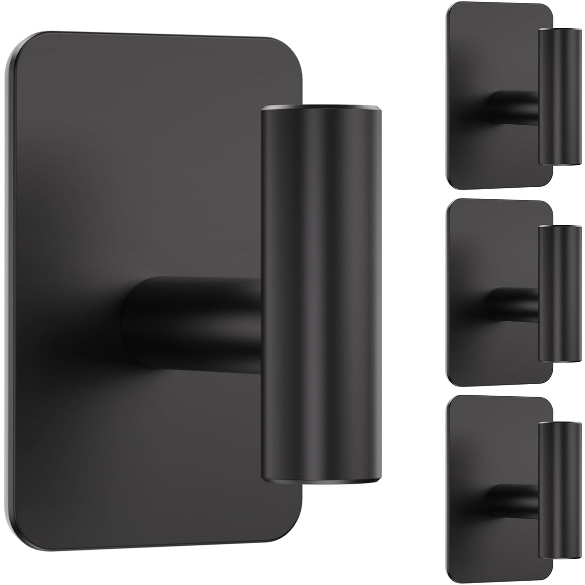 Large Heavy Duty Wall Hooks - 26lb Max, Stainless Steel Adhesive Towel Hooks for Hanging Towel, Coat, Robe, Hat, Sticky Towel Holder for Wall Mount in Bathroom, Shower, Kitchen (Black, 4 Pack)