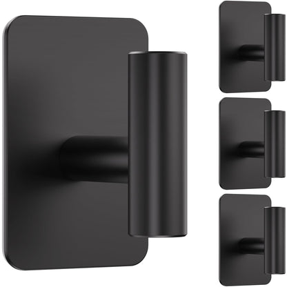 Large Heavy Duty Wall Hooks - 26lb Max, Stainless Steel Adhesive Towel Hooks for Hanging Towel, Coat, Robe, Hat, Sticky Towel Holder for Wall Mount in Bathroom, Shower, Kitchen (Black, 4 Pack)