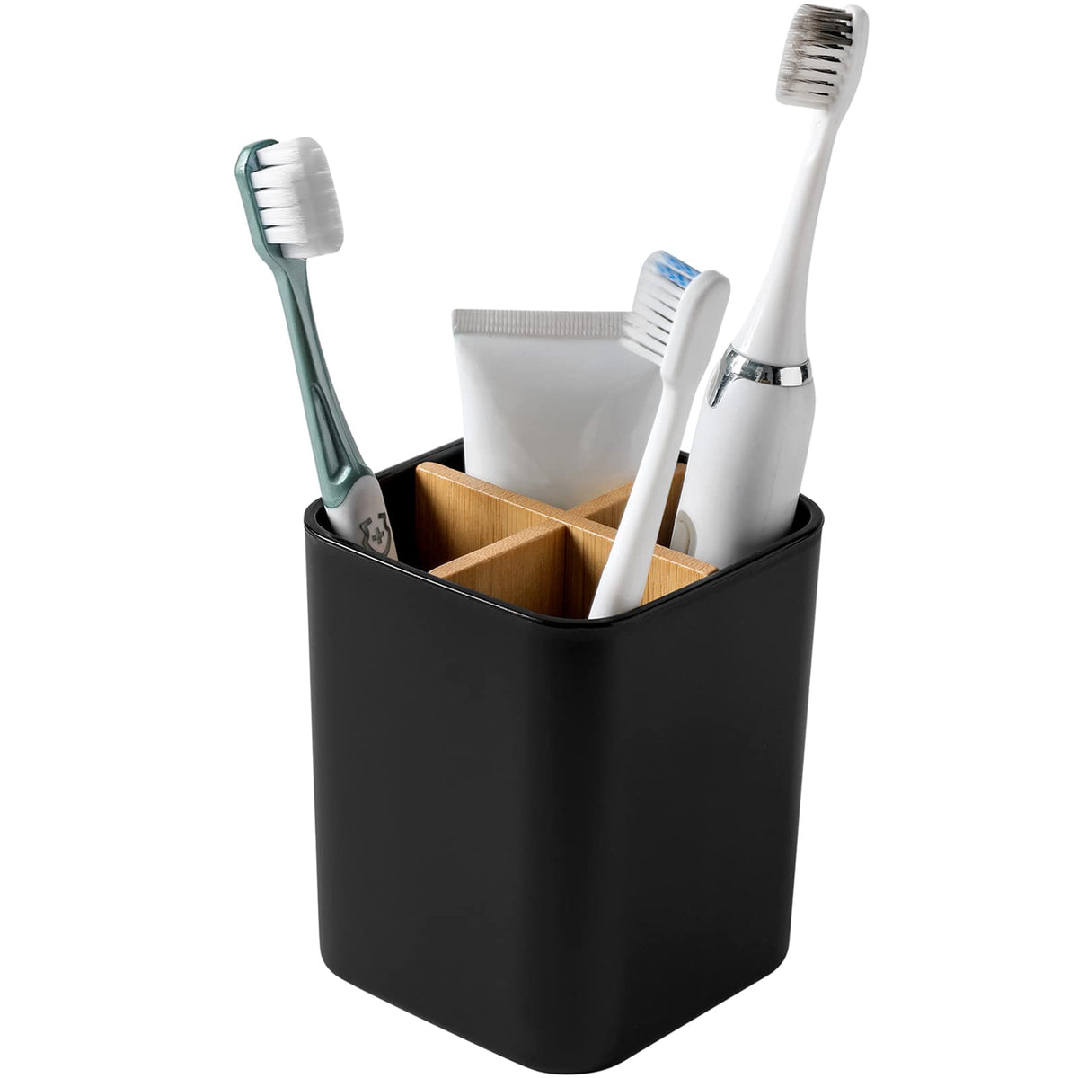 Bamboo Toothbrush Holder for Bathrooms Toothpaste Organizer - Green