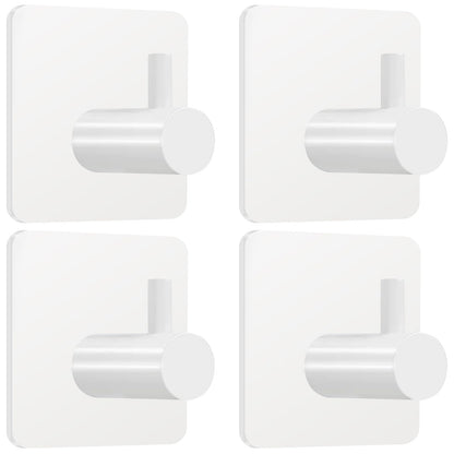 Fotosnow Adhesive Towel Hooks 15lbs Heavy Duty Wall Hooks Waterproof Stainless Steel Hanger for Hanging Coat, Hat, Towel Robe Hook Rack Wall Mount- Bathroom and Bedroom 4-Packs