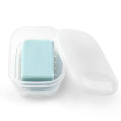 Quatish Leakproof Soap Dish with Lid & Draining Layer, Shatterproof Travel Bar Soap Holder Case Container, Portable Travel Size Toiletries Essentials for Camping, Gym, Bathroom, Greygreen