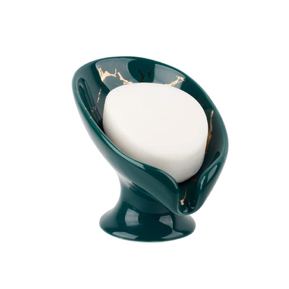Soap Dish, Self Draining Bar Soap Holder for Bathroom Sink, Leaf-Shaped Drainage Ceramic Cream White Porcelain Decorative Soap Dish, ANTIS'S HOME