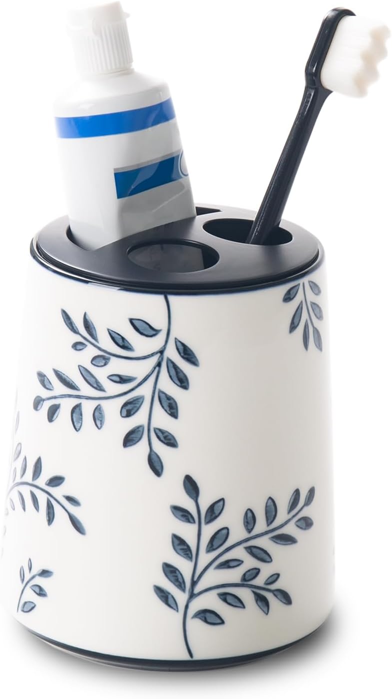 Ceramic Vintage Toothbrush Holder Cute, Blue and White Toothbrush Cup