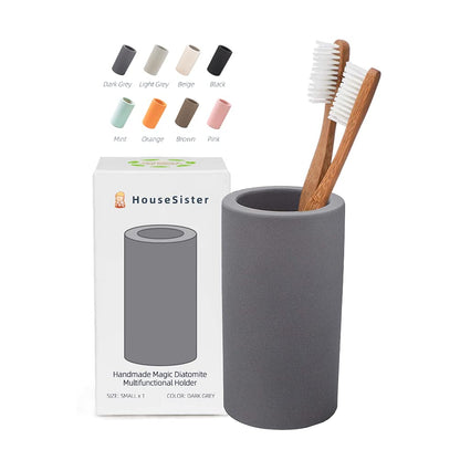 Fast-Drying Diatomite Toothbrush Holder - Bathroom Countertop Organizer Stand for Toothpaste, Makeup Brushes, Razors & Accessories (Light Grey)