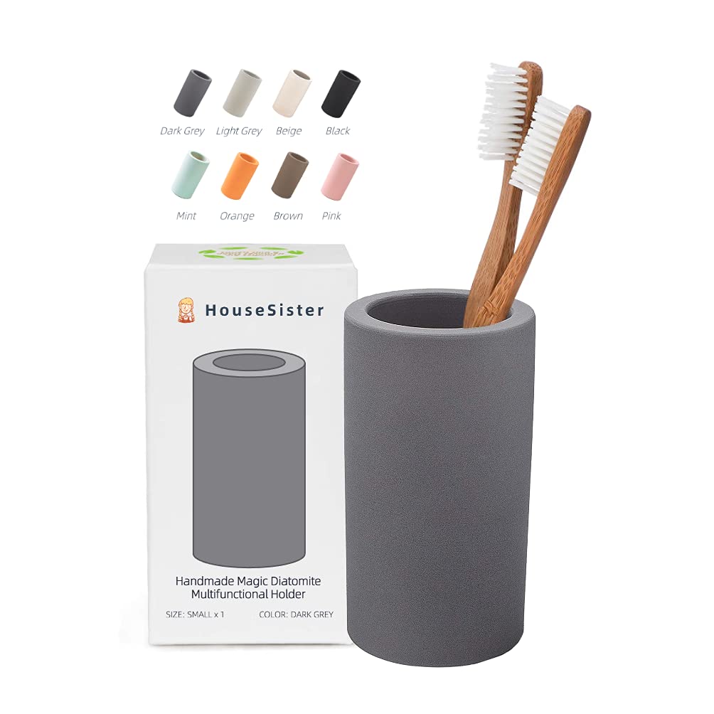 Fast-Drying Diatomite Toothbrush Holder - Bathroom Countertop Organizer Stand for Toothpaste, Makeup Brushes, Razors & Accessories (Dark Grey)