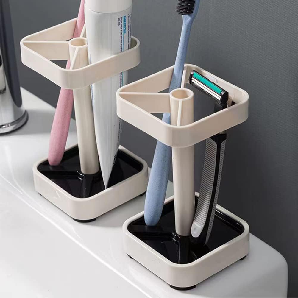 Toothbrush Holder with Cup/Cover Contains 3 Slots, Compatible with Conventional Toothbrushes, Can Store Toothpaste (Rectangle)