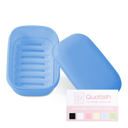 Quatish Leakproof Soap Dish with Lid & Draining Layer, Shatterproof Travel Bar Soap Holder Case Container, Portable Travel Size Toiletries Essentials for Camping, Gym, Bathroom, Greygreen