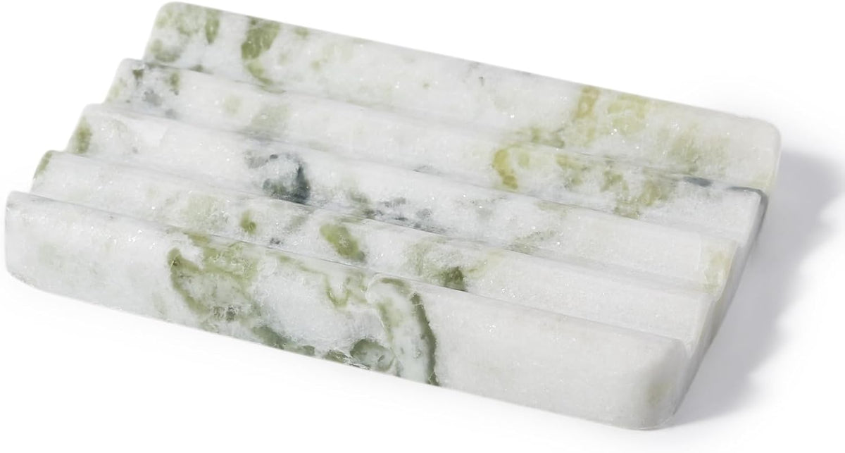 Karibiber Marble Soap Dish, Large Stone Bar Soap Holder Shower, Green Bathroom Soaps Saver, Easy Cleaning Natural Stone Sponge Holder for Kitchen Sink, Executive Jewelry Ring Tray