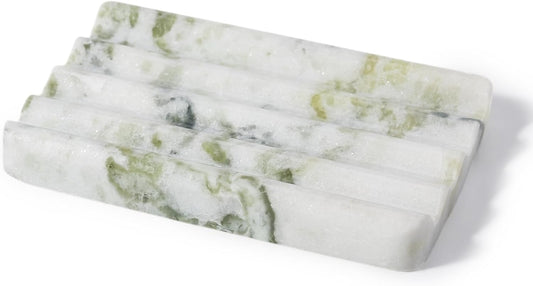 Karibiber Marble Soap Dish, Large Stone Bar Soap Holder Shower, Green Bathroom Soaps Saver, Easy Cleaning Natural Stone Sponge Holder for Kitchen Sink, Executive Jewelry Ring Tray