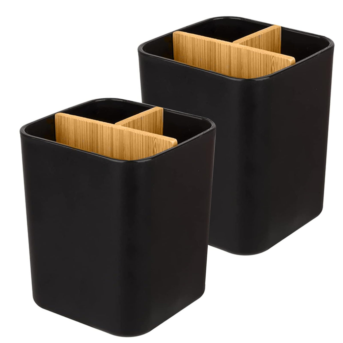 Bamboo Toothbrush Holder for Bathrooms Toothpaste Organizer - Green