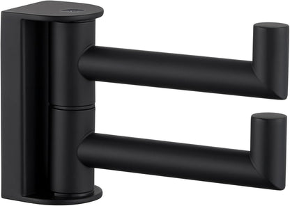 APLusee Swivel Towel Hook for Bathrooms with 2 Rotating Arms, Matte Black