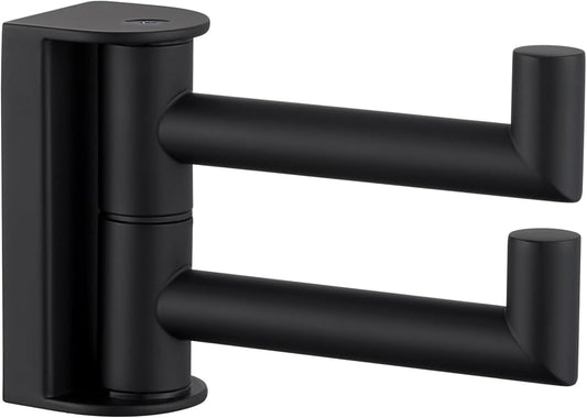 APLusee Swivel Towel Hook for Bathrooms with 2 Rotating Arms, Matte Black