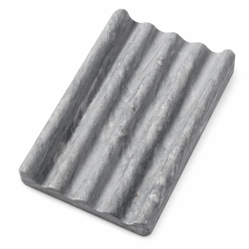 Koville African Natural Marble Soap Dish for Shower, Stone Soap Tray for Bathroom, Bar Soap Holder for Sink, Stripe Grooves Soap Saver Stone Dish Keep Bars Dry Easy Clean (Namib Bianco)
