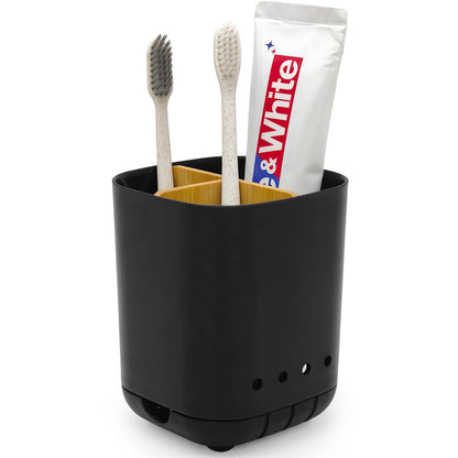 Toothbrush Holder with Bamboo Divider,Detachable for Easy Cleaning Bathroom Countertop Organizer,Plastic 3 Slots Electric Toothbrush and Toothpaste Holders Storage Caddy for Bathroom Vanity,Sink(Grey)