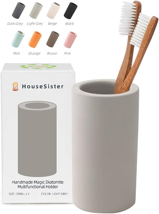 Fast-Drying Diatomite Toothbrush Holder - Bathroom Countertop Organizer Stand for Toothpaste, Makeup Brushes, Razors & Accessories (Light Grey)