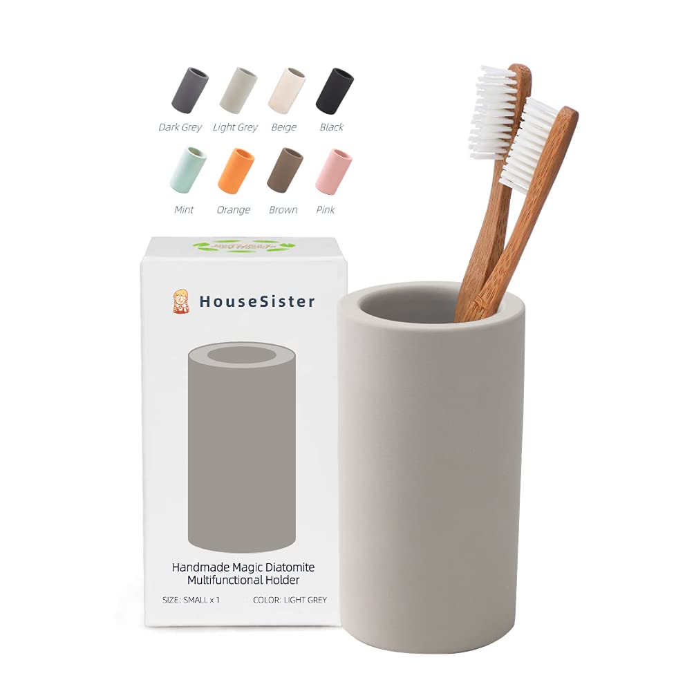 Fast-Drying Diatomite Toothbrush Holder - Bathroom Countertop Organizer Stand for Toothpaste, Makeup Brushes, Razors & Accessories (Dark Grey)