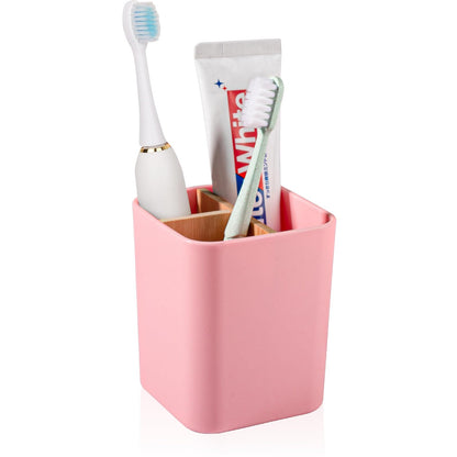 Bamboo Toothbrush Holder for Bathrooms Toothpaste Organizer - Pink