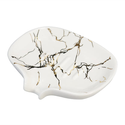 White Marble Texture Soap Dish Ceramic Soap Holder Self Draining Soap Dish Waterfall Slot Sponge Holder Bathroom Accessories for Bathroom, Kitchen,Bar Counter.