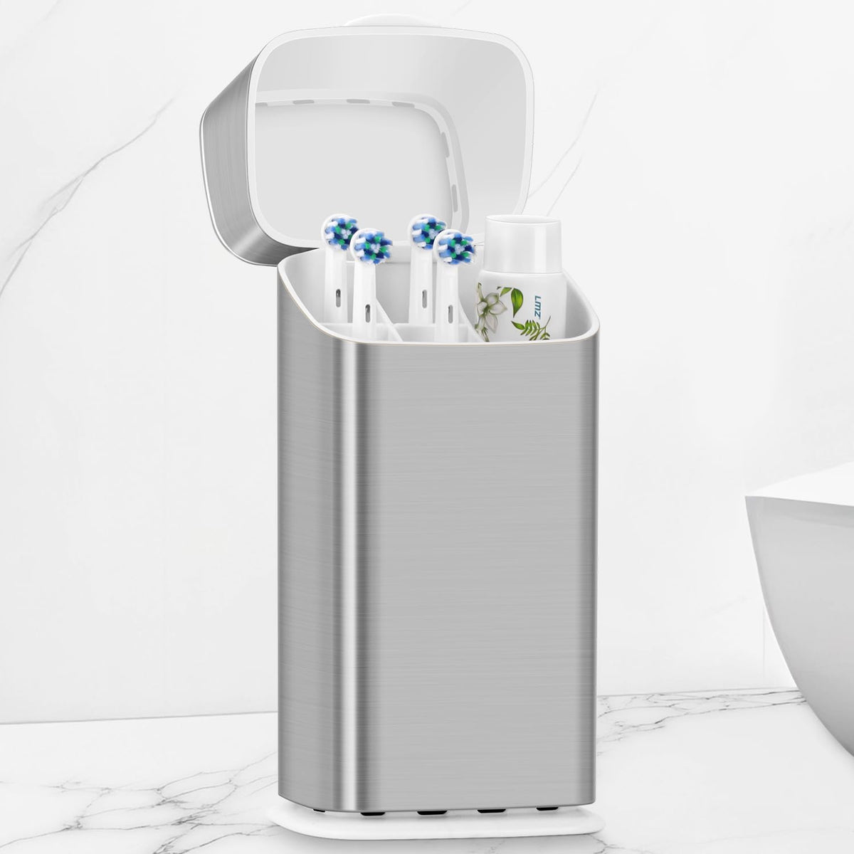 GFWARE Bathroom Toothbrush Holder with Cover, Ventilated & Drainage, Silver