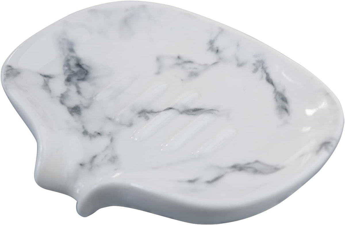 White Marble Texture Soap Dish Ceramic Soap Holder Self Draining Soap Dish Waterfall Slot Sponge Holder Bathroom Accessories for Bathroom, Kitchen,Bar Counter.