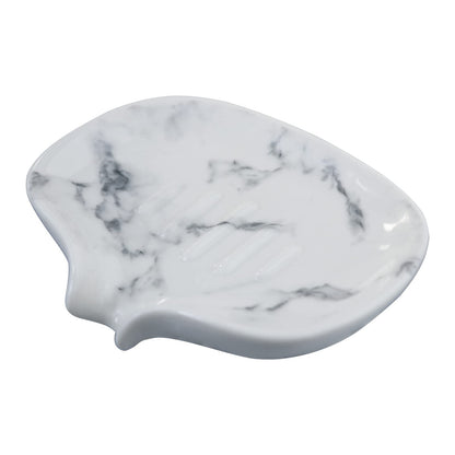 White Marble Texture Soap Dish Ceramic Soap Holder Self Draining Soap Dish Waterfall Slot Sponge Holder Bathroom Accessories for Bathroom, Kitchen,Bar Counter.
