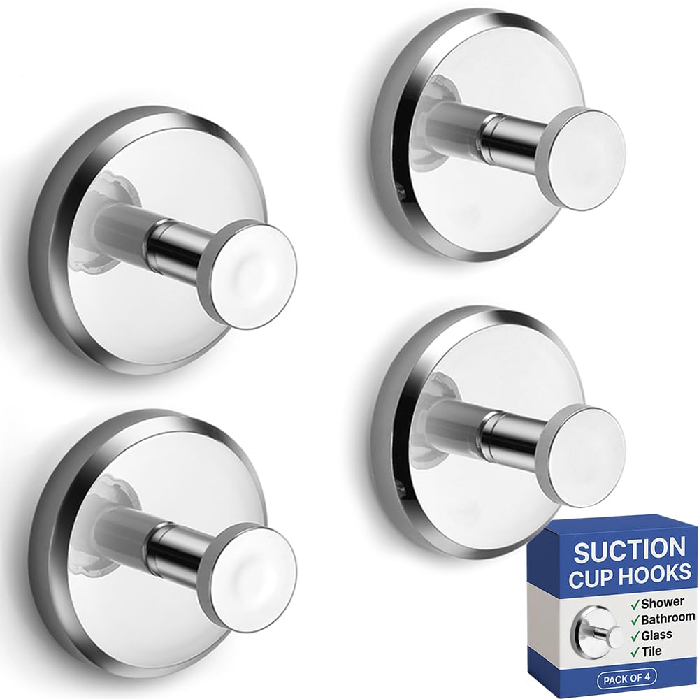 HOME SO Suction Cup Hooks for Shower & Bathroom Towel Holder 4-Pack Gold