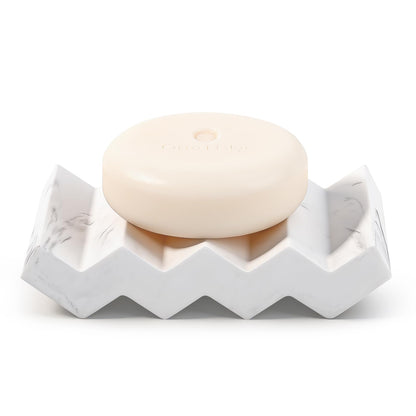 Bar Soap Holder Diatomite Soap Dish Sponge Caddy, Marble White