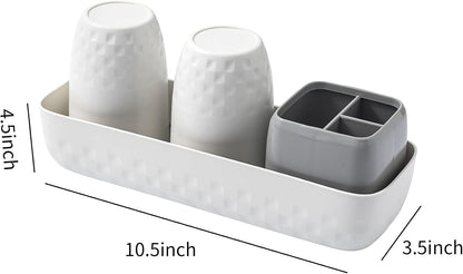 Vowupt Toothbrush Holder for Bathrooms, Toothbrush Organizer Countertop for Toothbrush Storage, Toothbrush and Toothpaste Holders Set with 3 Slots, Tooth Brushing Cup Caddy for Family-White