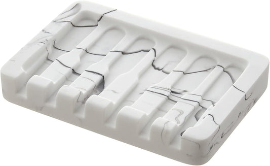 INIUNIK Self Draining Soap Dish - Marble Look Soap Holder Tray Savers Box Container Sponge Holder for Bathroom Shower Kitchen, White