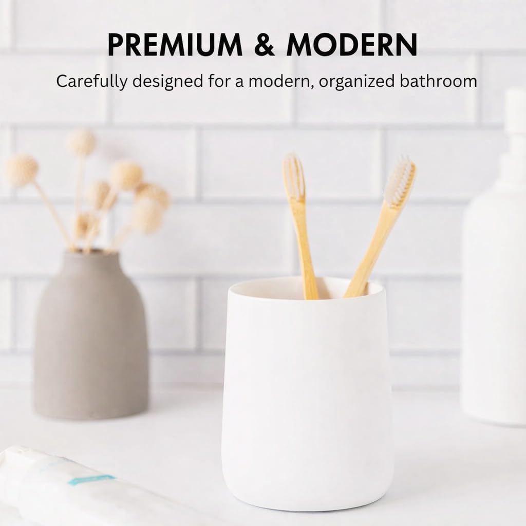Yew Design Matte White Bathroom Toothbrush Holder Cup - Round