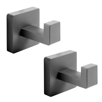 Heavy Duty Stainless Steel Towel Hooks, Wall Mounted Square Robe Hooks for Bathroom, Kitchen, Bedroom, Hotel Matte Black 2 Pack