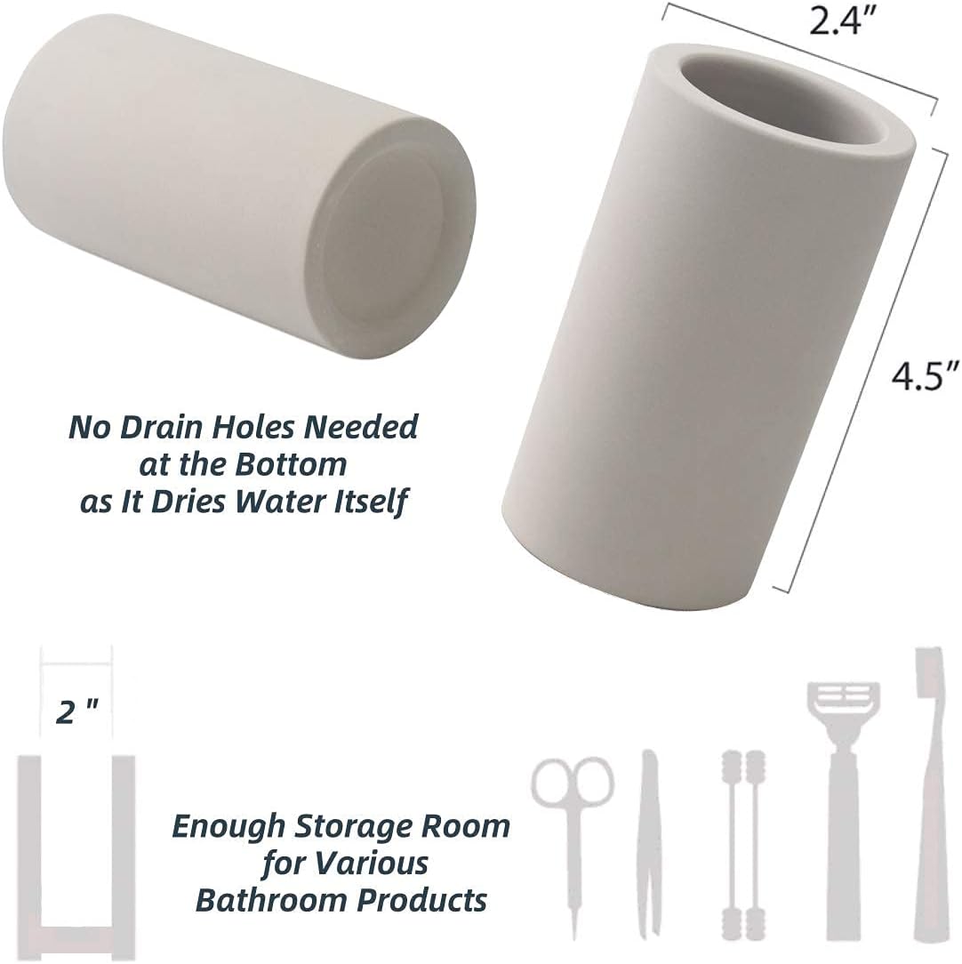 Fast-Drying Diatomite Toothbrush Holder - Bathroom Countertop Organizer Stand for Toothpaste, Makeup Brushes, Razors & Accessories (Light Grey)