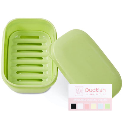 Quatish Leakproof Soap Dish with Lid & Draining Layer, Shatterproof Travel Bar Soap Holder Case Container, Portable Travel Size Toiletries Essentials for Camping, Gym, Bathroom, Greygreen
