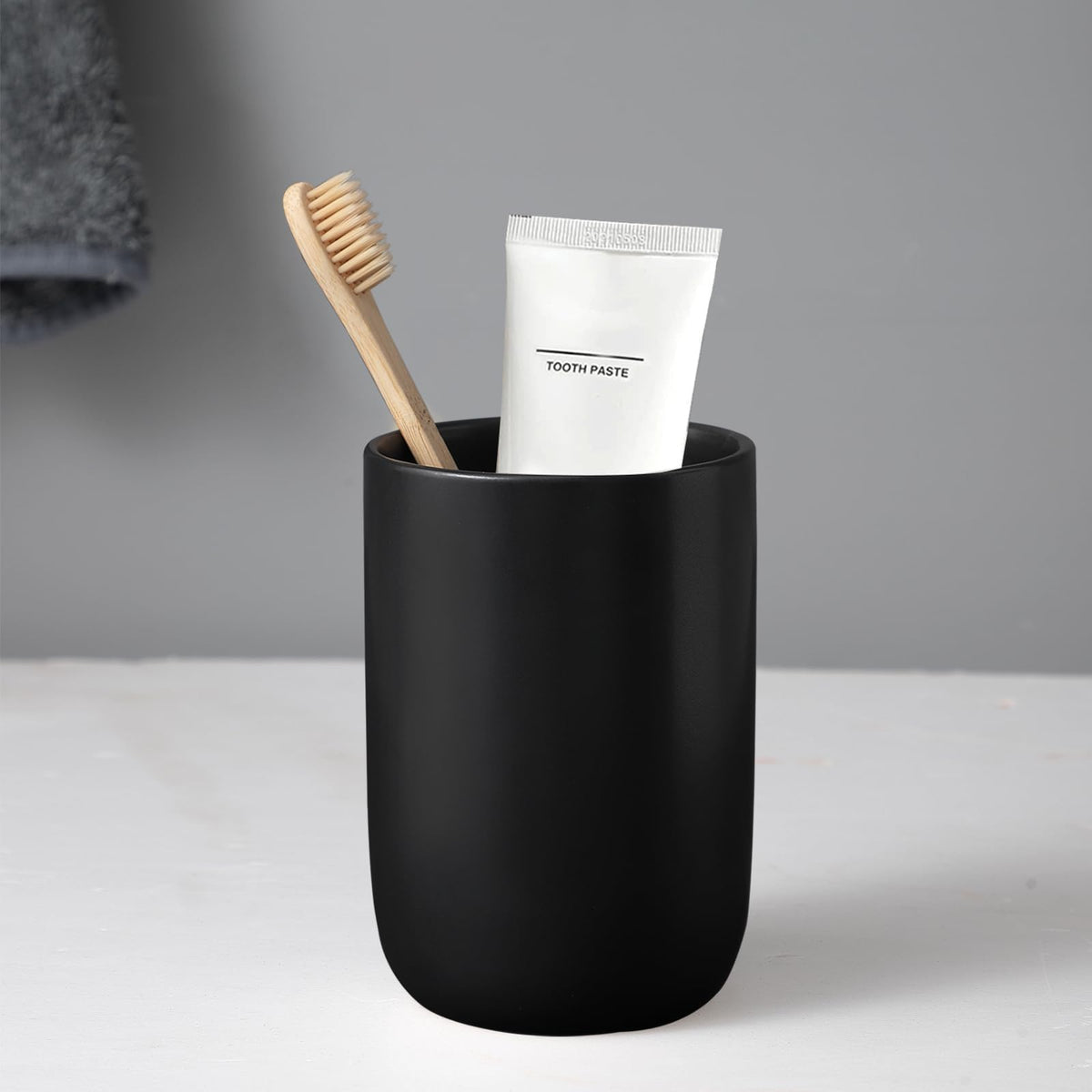 Toothbrush Holders for Bathrooms - 2 Cups Ceramic Toothbrush Toothpaste Holders Set, White Bathroom Tumbler Cups Reusable Toothbrush Mouthwash Cup, Bathroom Counter Organizer
