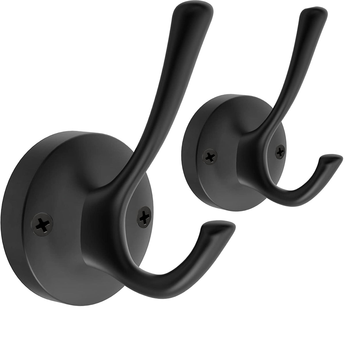 TOFIIGREM Brushed Nickel Wall Hooks Towel Hooks, 2 Pack Coat Robe Hook Heavy Duty Bathroom Double Hook Wall Mounted, Hand Towel Hooks for Closet Entryway Cubicle Kitchen
