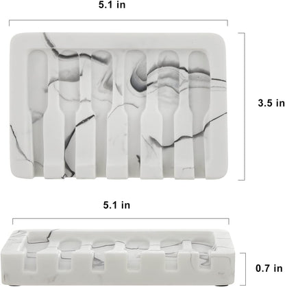INIUNIK Self Draining Soap Dish - Marble Look Soap Holder Tray Savers Box Container Sponge Holder for Bathroom Shower Kitchen, White