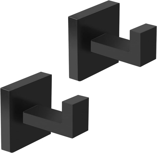 IBosins 2-Pack Bathroom Towel Hooks Black Hand Towel Holder Robe Hanger