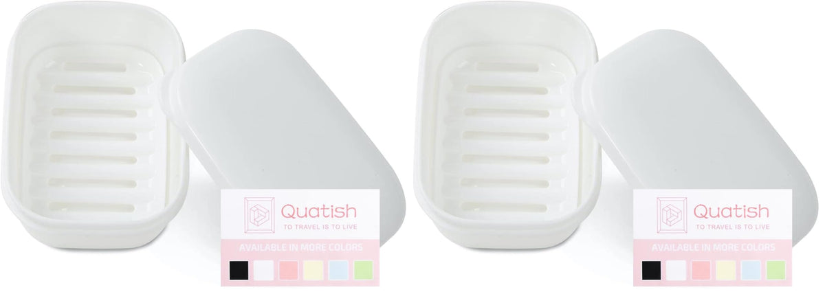 Quatish Leakproof Soap Dish with Lid & Draining Layer, Shatterproof Travel Bar Soap Holder Case Container, Portable Travel Size Toiletries Essentials for Camping, Gym, Bathroom, Greygreen
