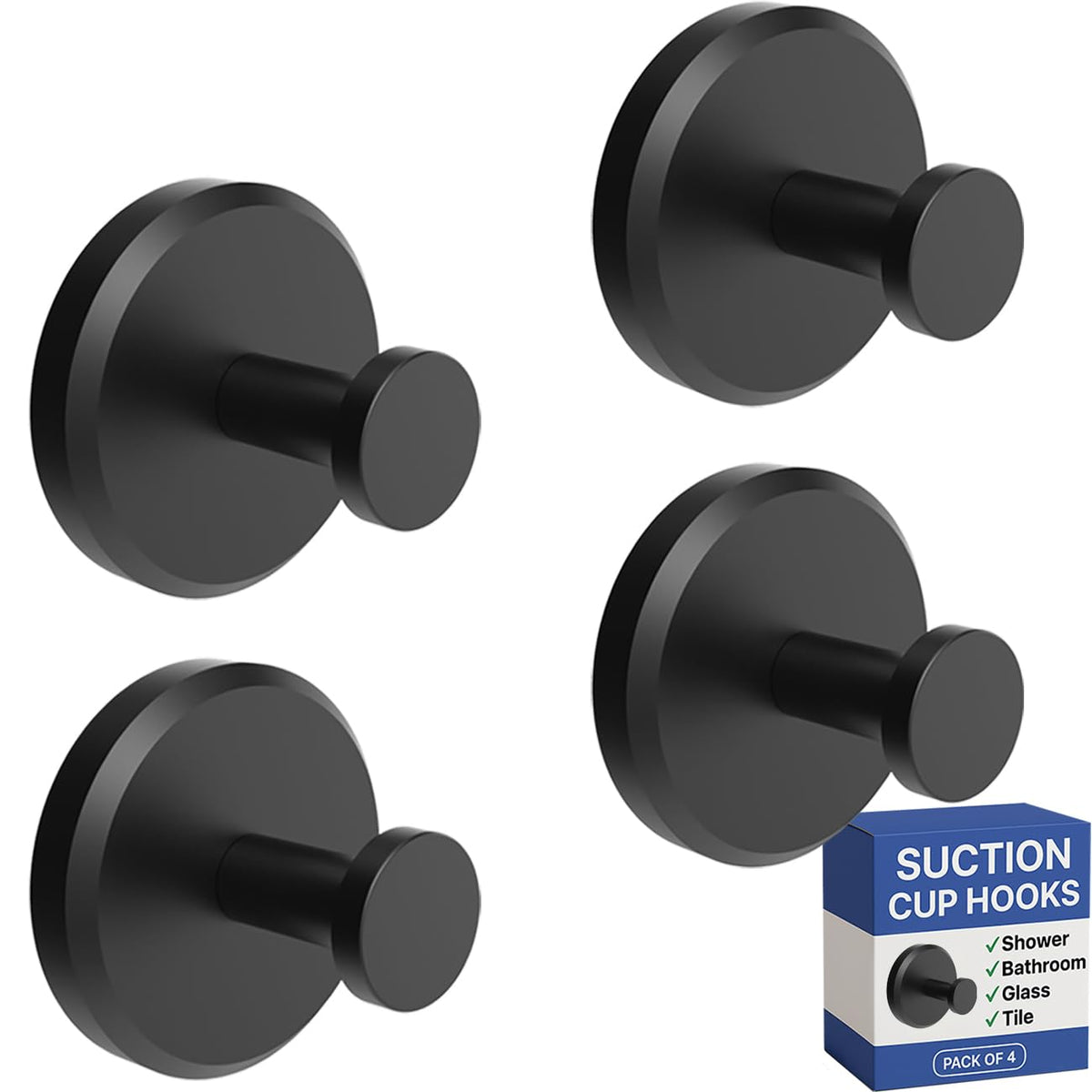HOME SO Suction Cup Hooks for Shower & Bathroom Towel Holder 4-Pack Gold