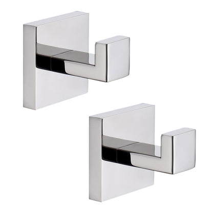 TASTOS Bath Towel Hooks Matte Black, 2 Pack Stainless Steel Robe Coat and Clothes Hook, Heavy Duty Wall Hook for Bathroom & Kitchen, Modern Square Style Wall Mounted (Black)